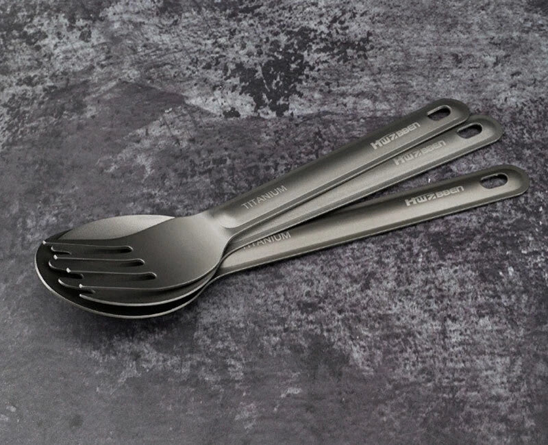 Titanium 3 Fork Spoon Sets Outdoor Camping Tableware Portable Salad SpoonEDCTool 07FC0E-D4 - KOEEK