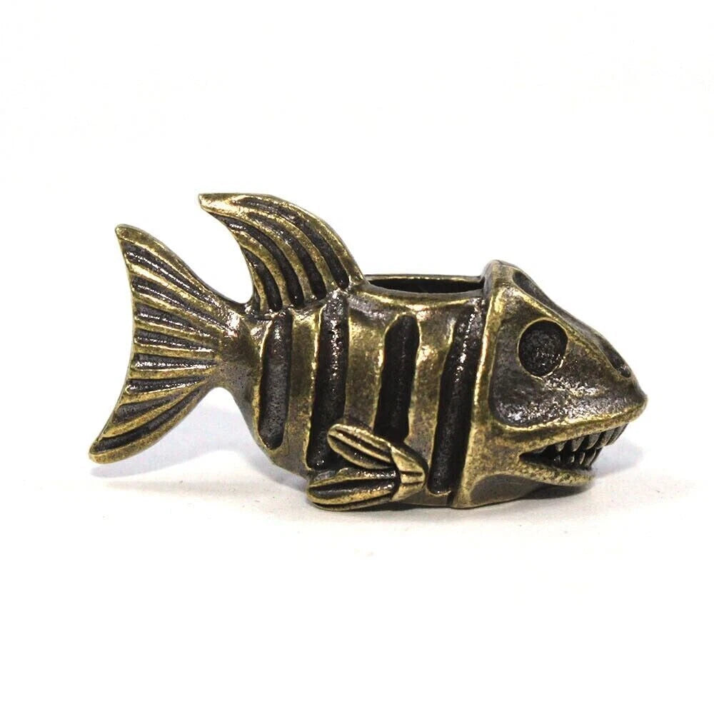EDC Brass Fish Shape Lanyard Bead Knife Paracord Pendant Keychain DIY Beads Gift 07FC0E-D4 - KOEEK