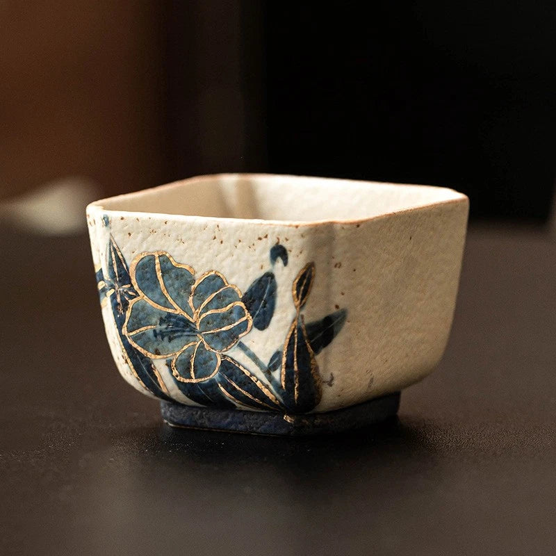 95ml High-end Blue and White Ceramics Master's Cup Handpainted Lily Sifang Cup 07FC0E-D4 - KOEEK