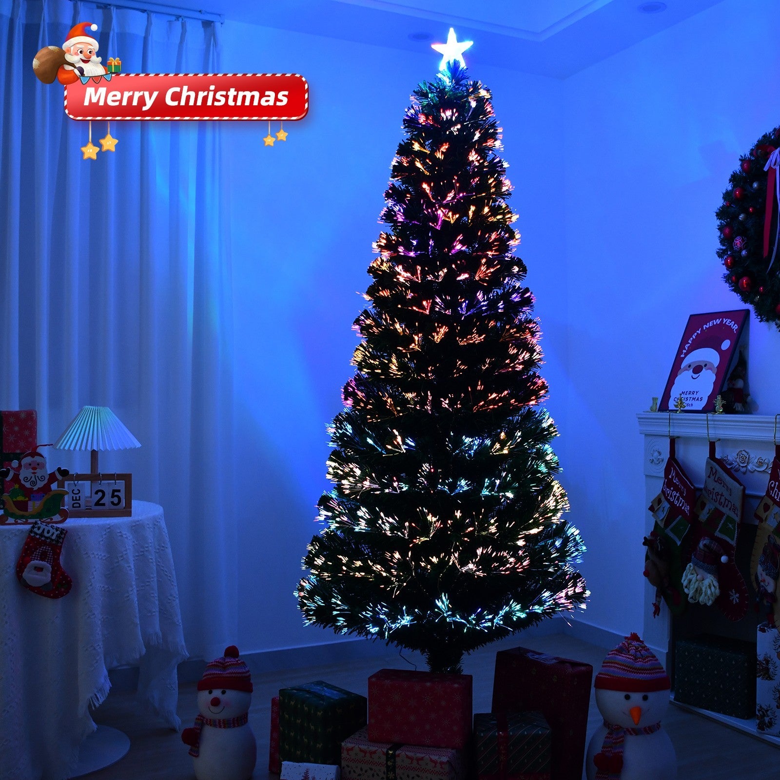 Christmas Tree 7FT Pre Lit Fiber Optic Colorful Led Lights Xmas Home Decorations 07FC0E-D4 - KOEEK