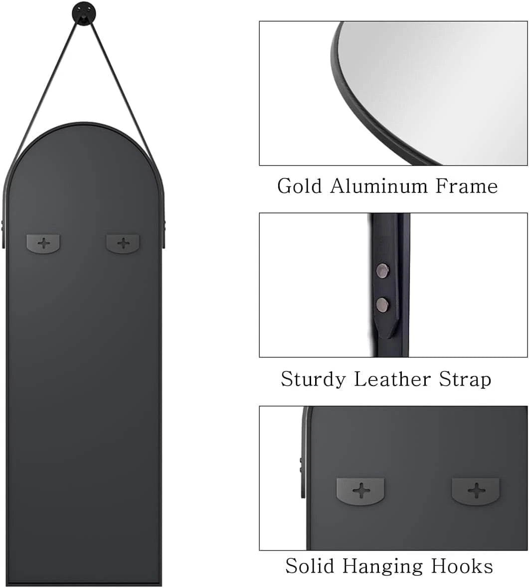 16"x48" Hanging Mirror with Leather Strap,Full Length Mirror with Aluminum Frame 07FC0E-D4 - KOEEK