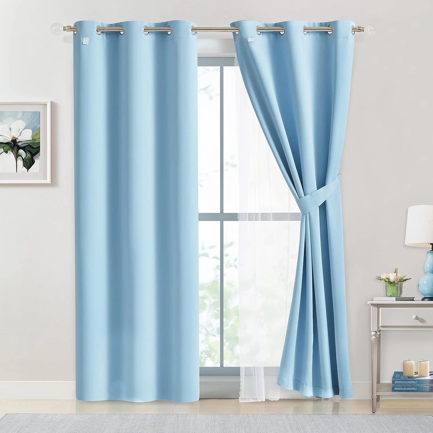 Bujaso sky blue 80% light-blocking curtains, size 37×63 07FC0E-D4 - KOEEK