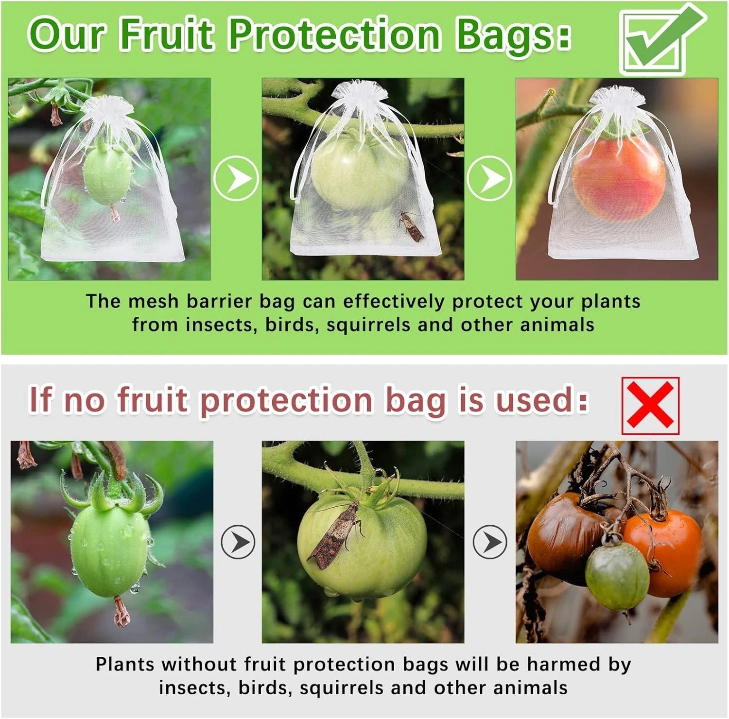 200 Pcs Fruit Protection Bags with Drawstring - White, 6 x 8 Inch 07FC0E-D4 - KOEEK