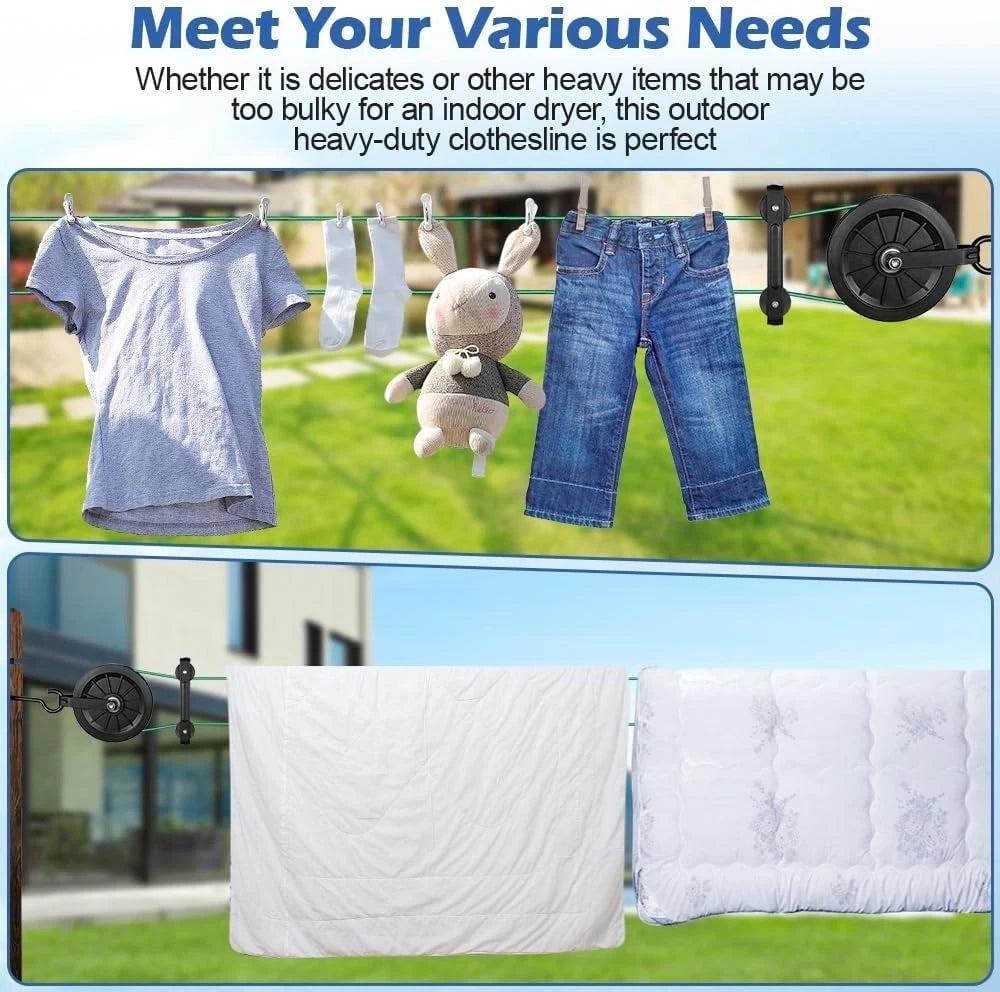 Outdoor clothesline set, 150 feet of green PVC-coated galvanized clothesline 07FC0E-D4 - KOEEK