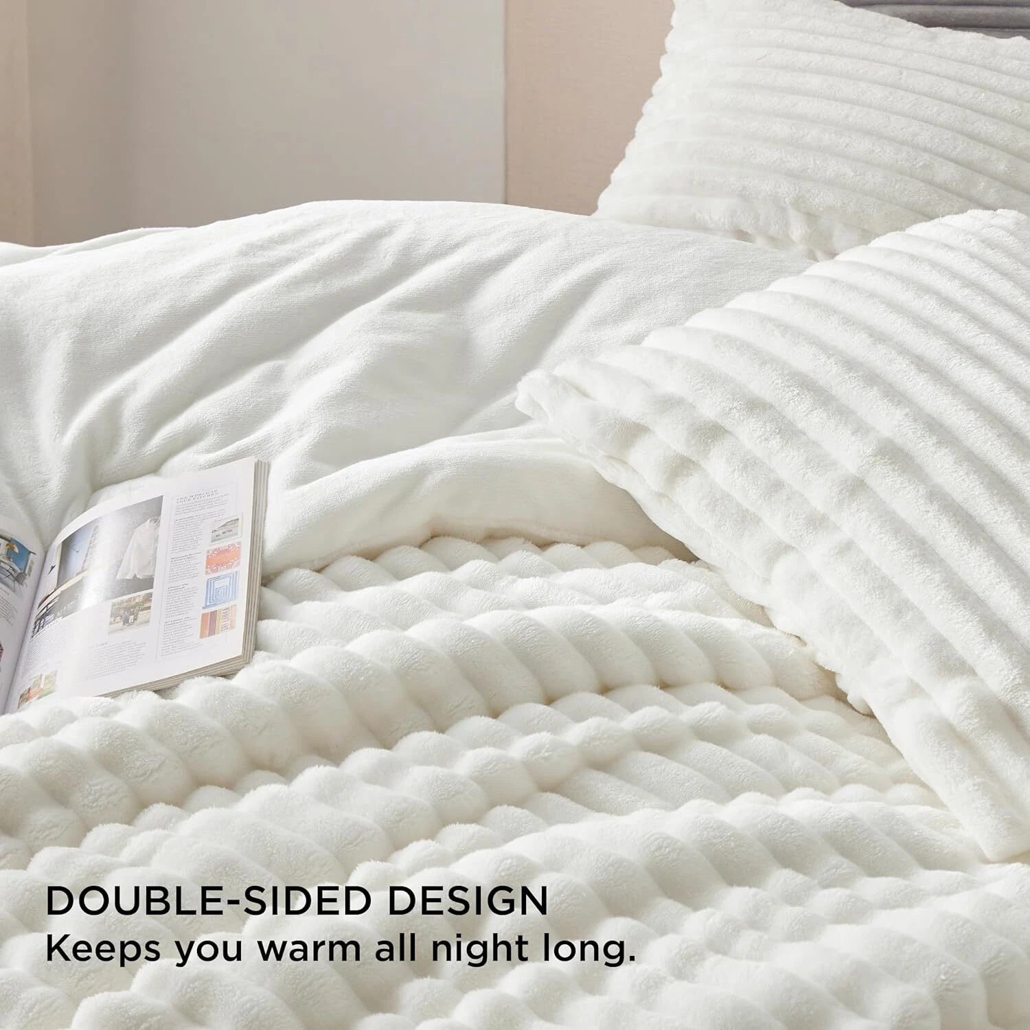 Queen Fluffy Comforter Set -3 pcs,1 plush queen comforter set with 2 pillowcases 07FC0E-D4 - KOEEK