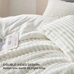Queen Fluffy Comforter Set -3 pcs,1 plush queen comforter set with 2 pillowcases 07FC0E-D4 - KOEEK