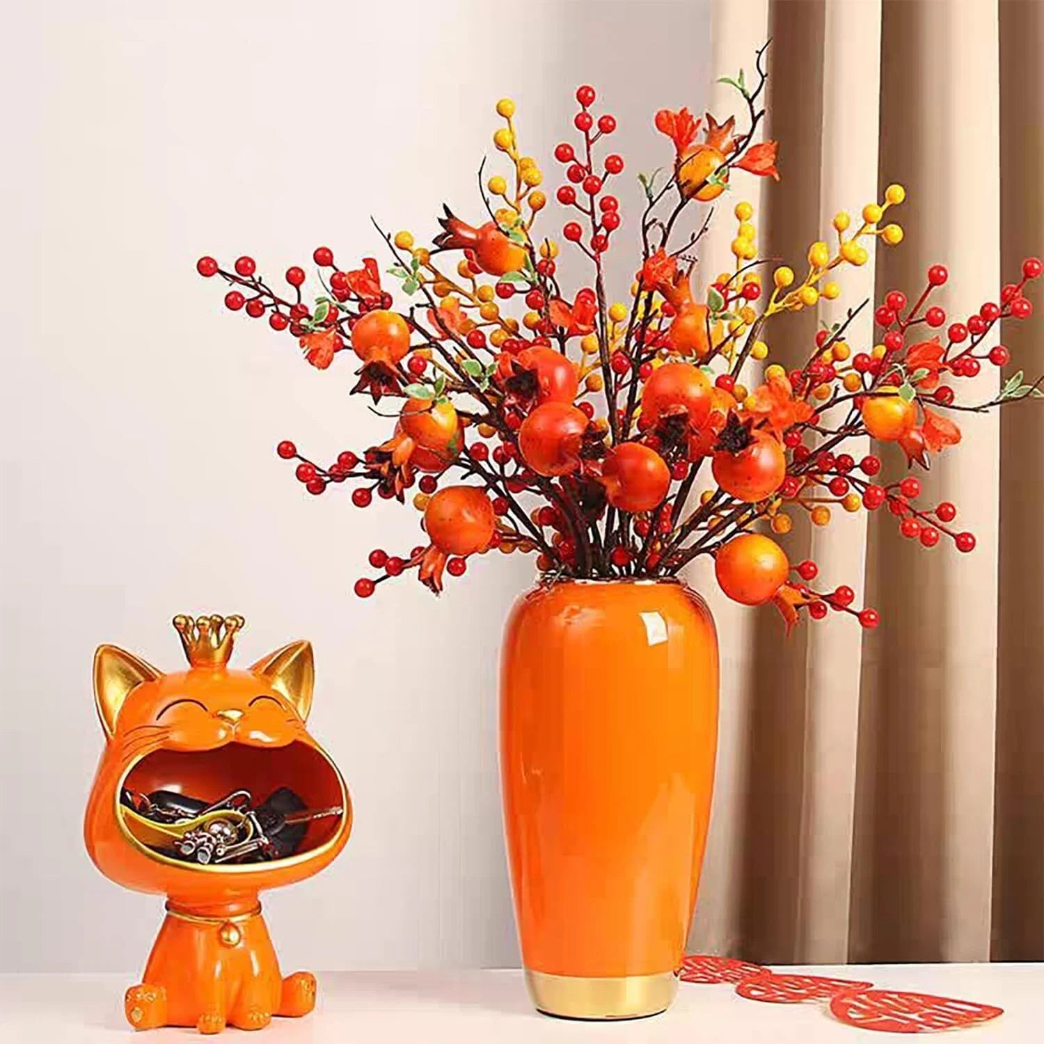 Ceramic Large Vase, Orange 11.8 Inch Tall Floor Vase, Rustic Decorative Vase 07FC0E-D4 - KOEEK