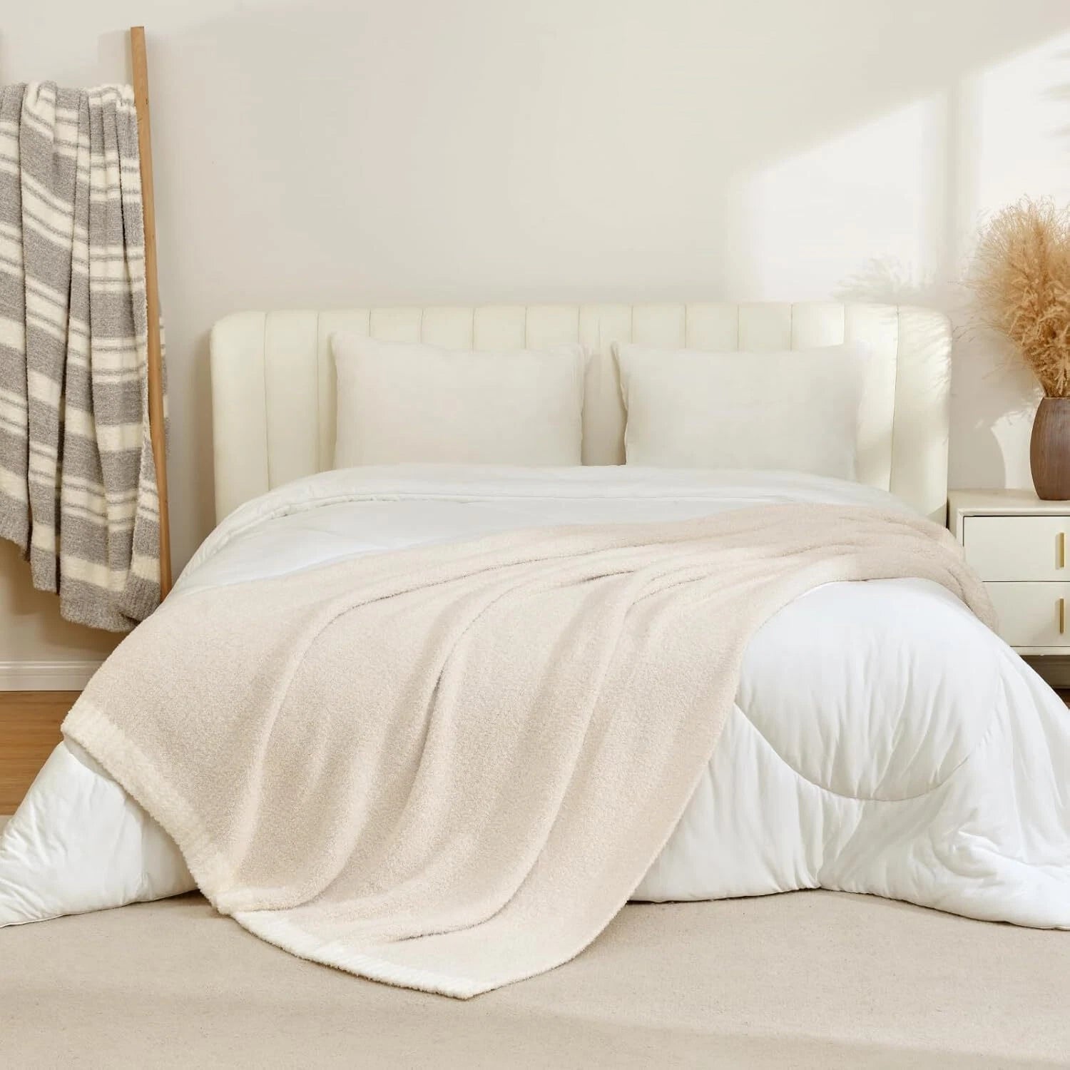 Buttery Ivory Throw Blanket for Couch,Reversible Super Soft Knitted Blankets 07FC0E-D4 - KOEEK