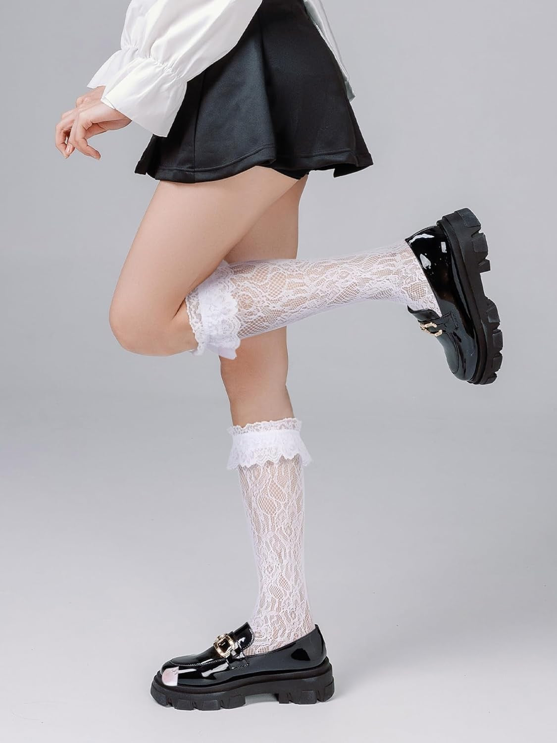 new Geyoga 4 Pairs Lace Ruffle Frilly 7-11, Black, White, Pink, Light Yellow 07FC0E-D4 - KOEEK