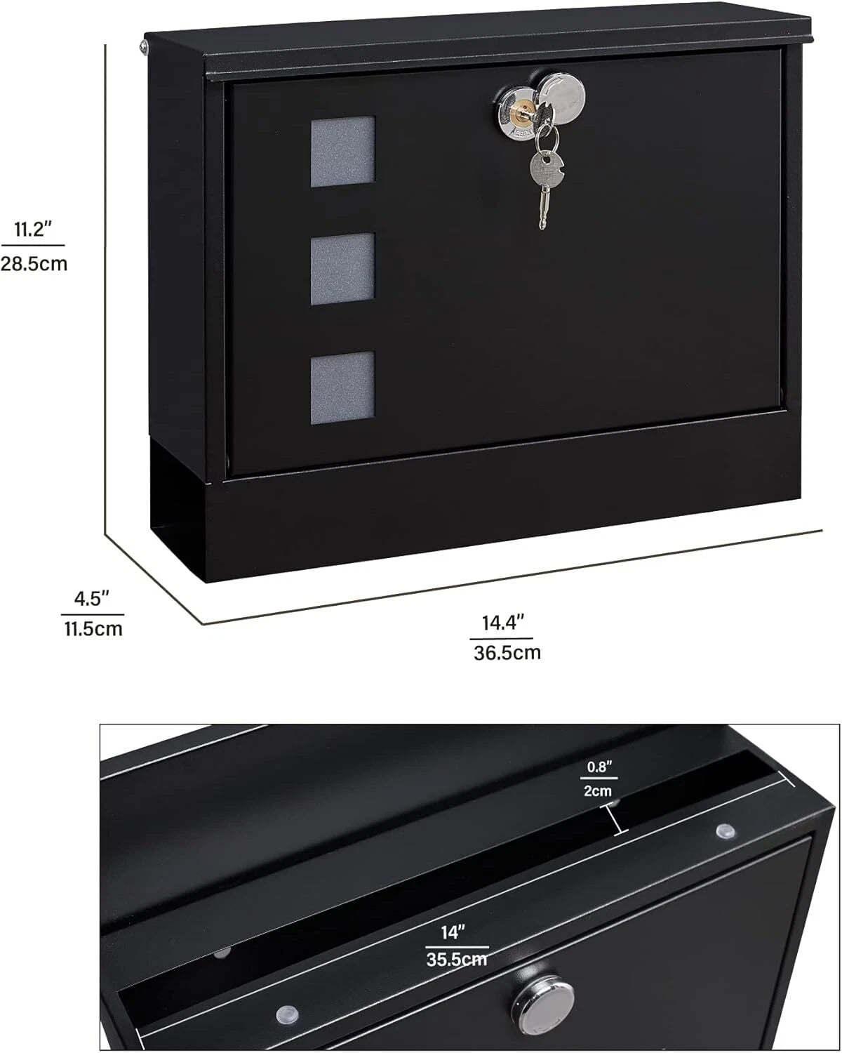Locking Wall Mount Mailbox withThree Mailbox Number StickersLarge Capacity,Black 07FC0E-D4 - KOEEK