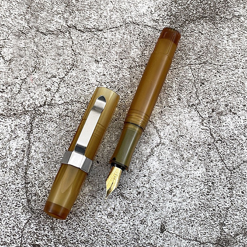 1PC EDC Imported PEI Amber Fountain Pen Octagonal Portable Office Business Pen 07FC0E-D4 - KOEEK