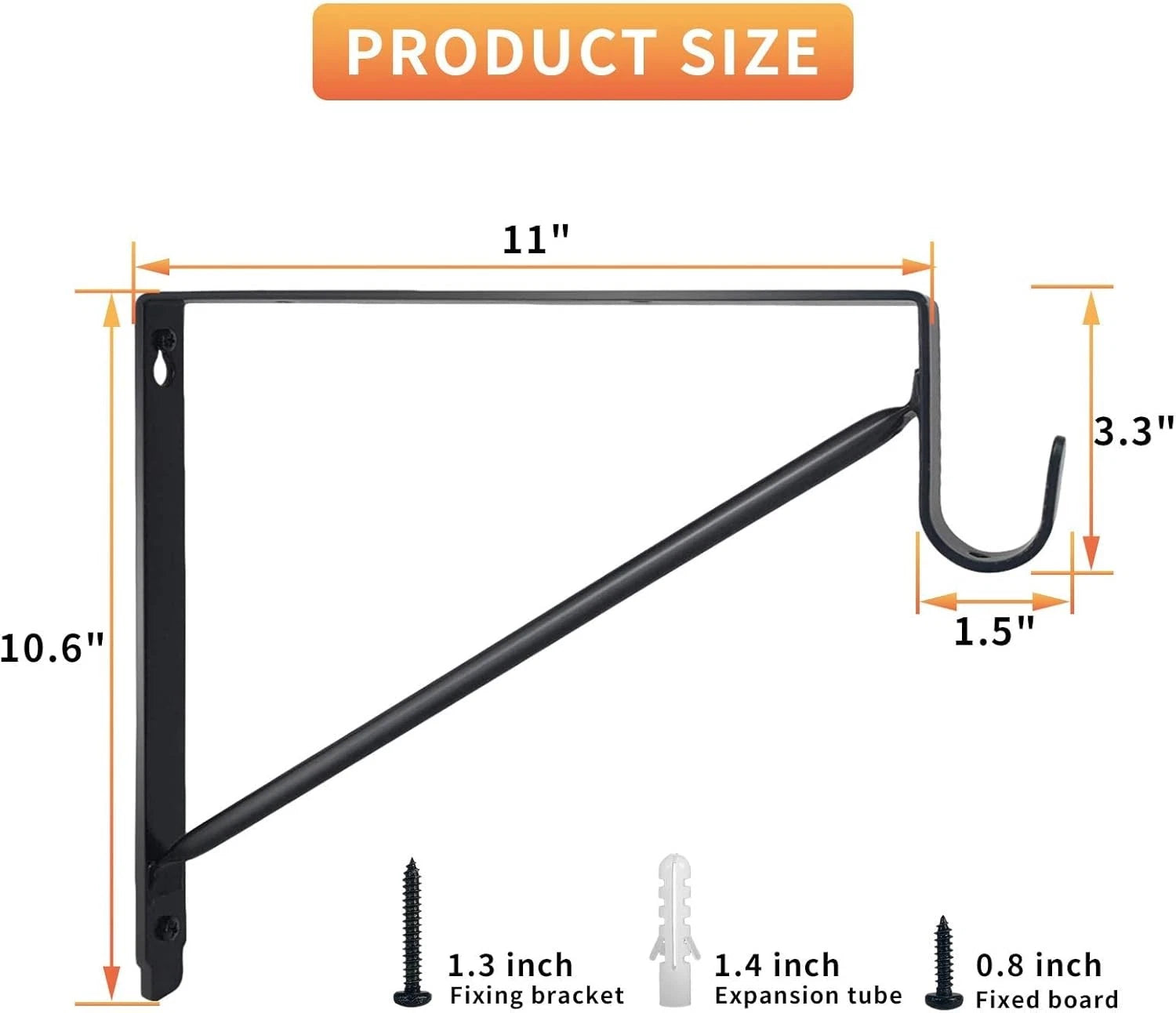 2-piece heavy-duty wardrobe shelf and clothes rail bracket, black steel 07FC0E-D4 - KOEEK
