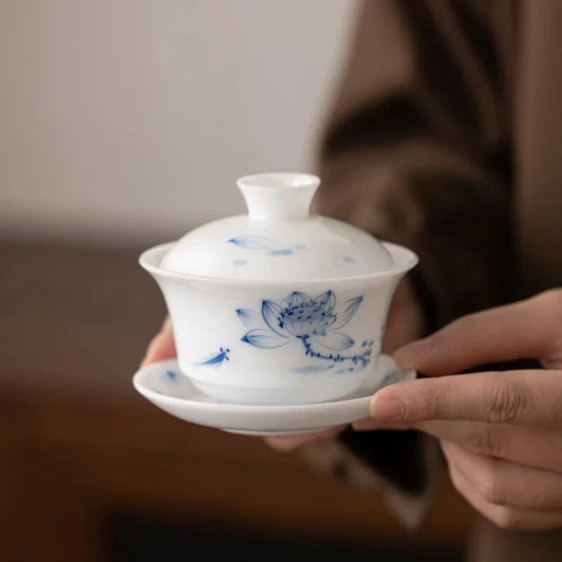 150ml Sancai Gaiwan White Porcelain Tea Bowl Chinese Household High-end Teaware 07FC0E-D4 - KOEEK