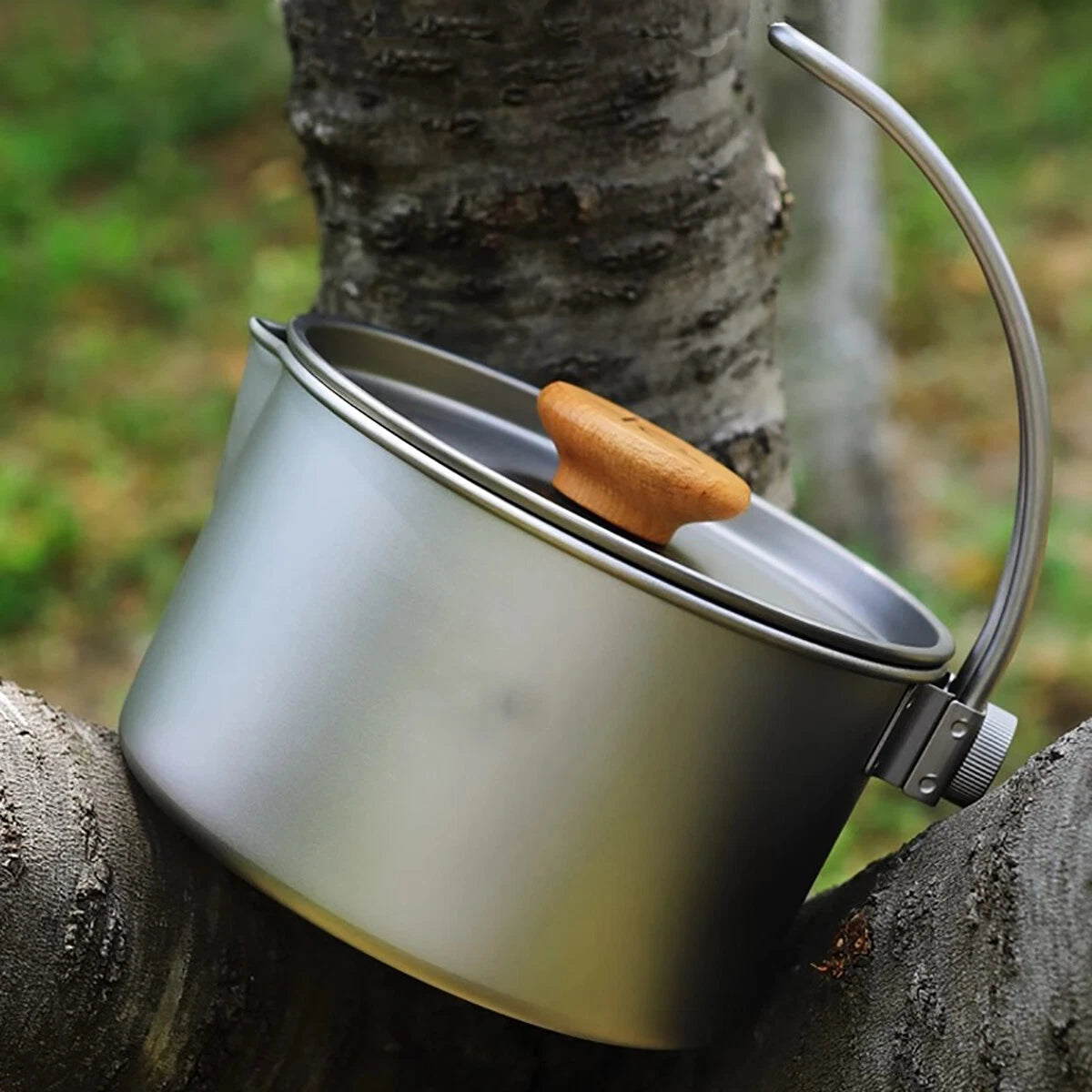 Titanium 1100ml Pot with Lid & Hanger Mug Foldable Handles for Backpacking Camp 07FC0E-D4 - KOEEK
