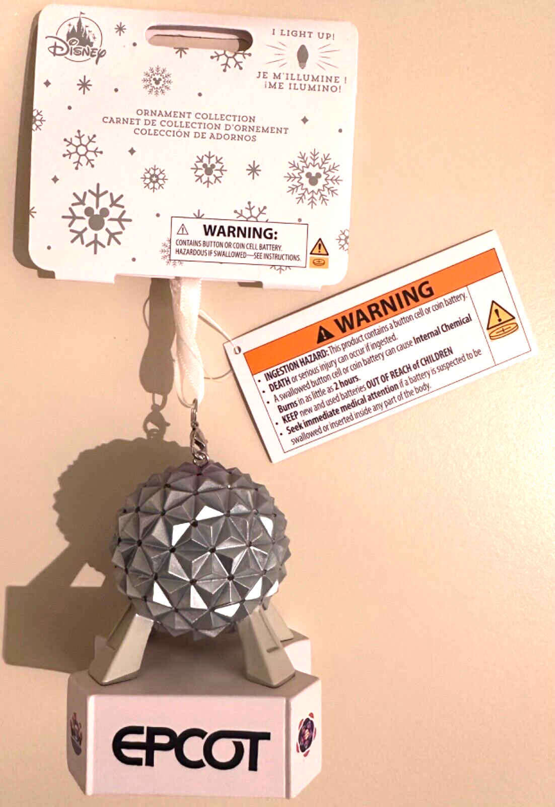 BNWT Disney Epcot Spaceship Earth Light-Up Color Changing Christmas Ornament DISNEY - KOEEK