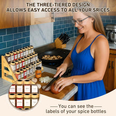 Bamboo Tiered Spice Rack, for Countertop Spice Organizer for Pantry Spice Shelf 07FC0E-D4 - KOEEK