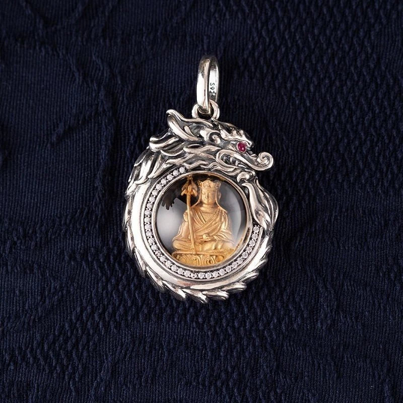 Vintage Brass Silver Plated Ksitigarbha Pendant Buddha Necklace Men Women 07FC0E-D4 - KOEEK