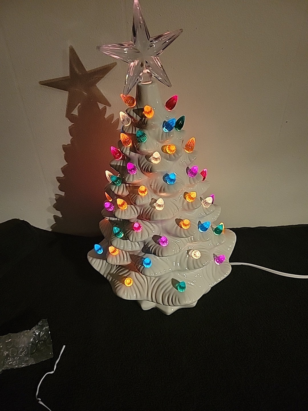 WHITE CERAMIC CHRISTMAS TREE WITH MULTI COLOR LIGHTS UP  15" Tall WHITE - KOEEK