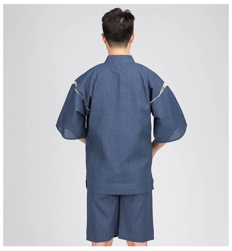 Japanese Mens Pajamas Sets Loungewear Jinbei Kimono Short Sleeve Pants Sleepwear 07FC0E-D4 - KOEEK