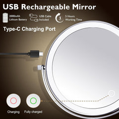 new 1X/15X Wall Mounted Makeup Mirror with Hook, USB Rechargeable LED 3 Silver 07FC0E-D4 - KOEEK