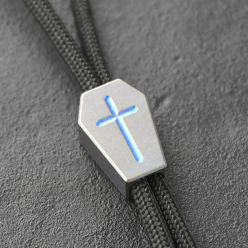 EDC TC4 Titanium Cross Mark Parachute Cord Bead Keychain Pendant Lanyard DIY EDC - KOEEK