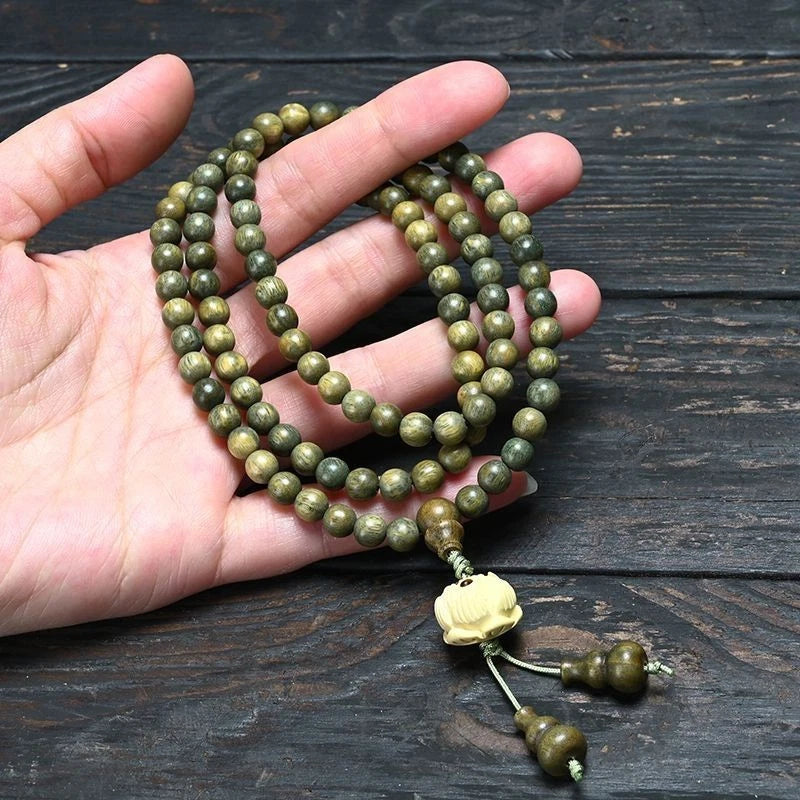 Green Sandalwood 108 Beads Lotus Mala Bracelet Unisex Prayer Jewelry 07FC0E-D4 - KOEEK