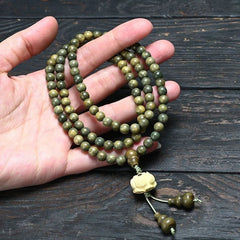 Green Sandalwood 108 Beads Lotus Mala Bracelet Unisex Prayer Jewelry 07FC0E-D4 - KOEEK