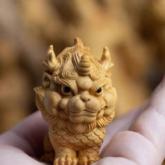 Thuja Wood Qilin Figurine Handheld Car Home Decor  Beast Ornament 07FC0E-D4 - KOEEK
