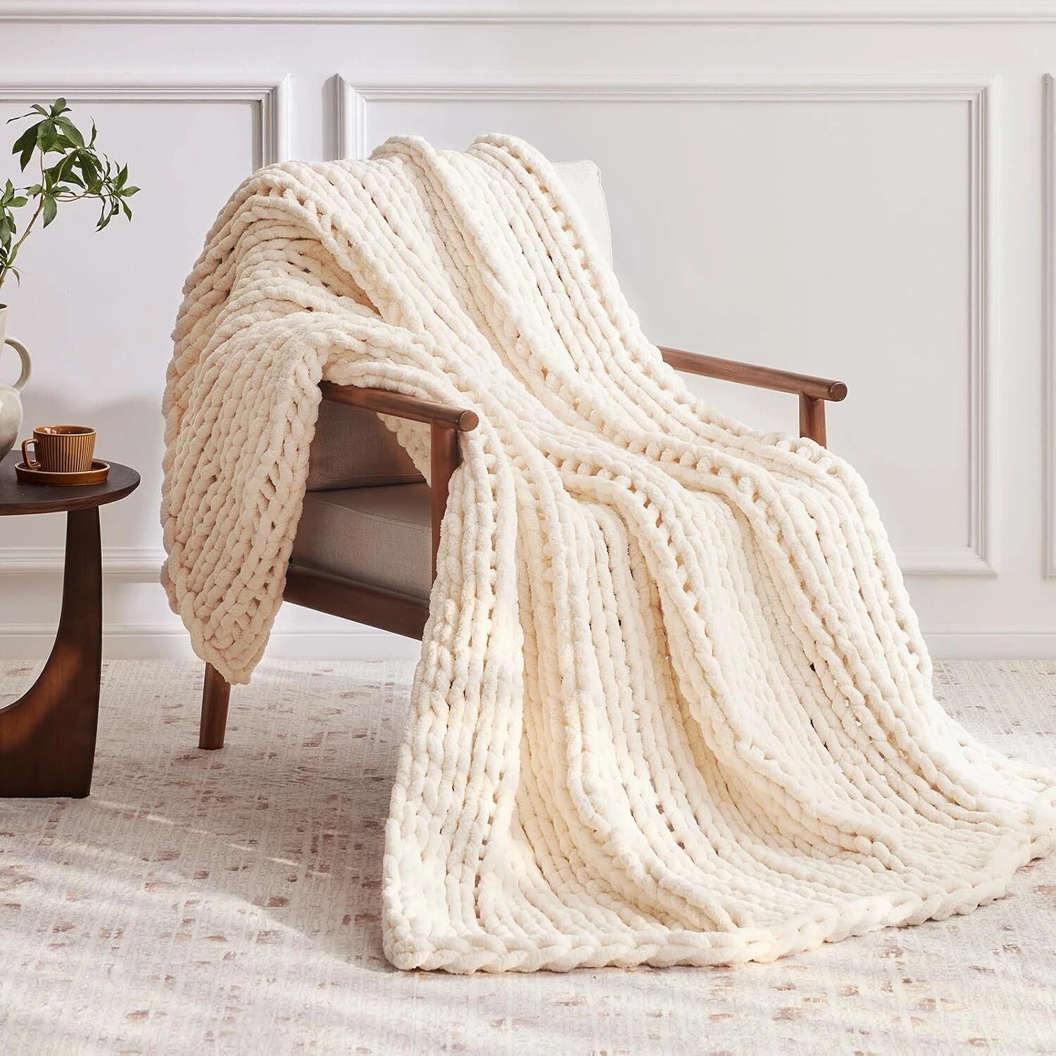 Chunky knit blanket, chenille knit blanket for bed and sofa 07FC0E-D4 - KOEEK
