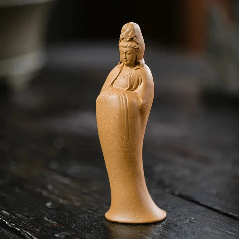 10cm Chinese Yixing Purple Clay Handmade Guanyin Buddha Statue Tea Pet Ornament 07FC0E-D4 - KOEEK