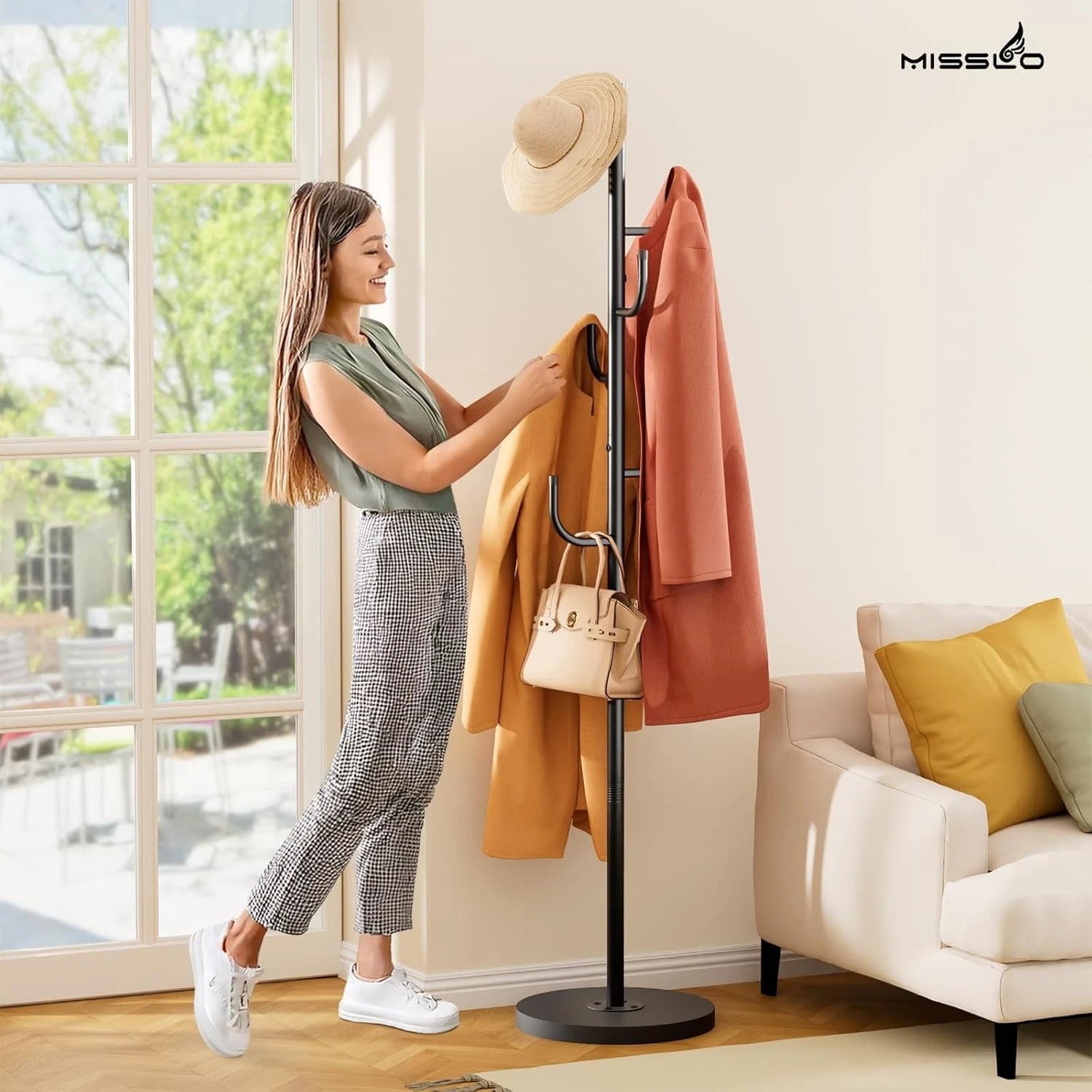 Coat Rack Freestanding,Coat Tree with Stable Wood Base Coat Hanger Stand 07FC0E-D4 - KOEEK
