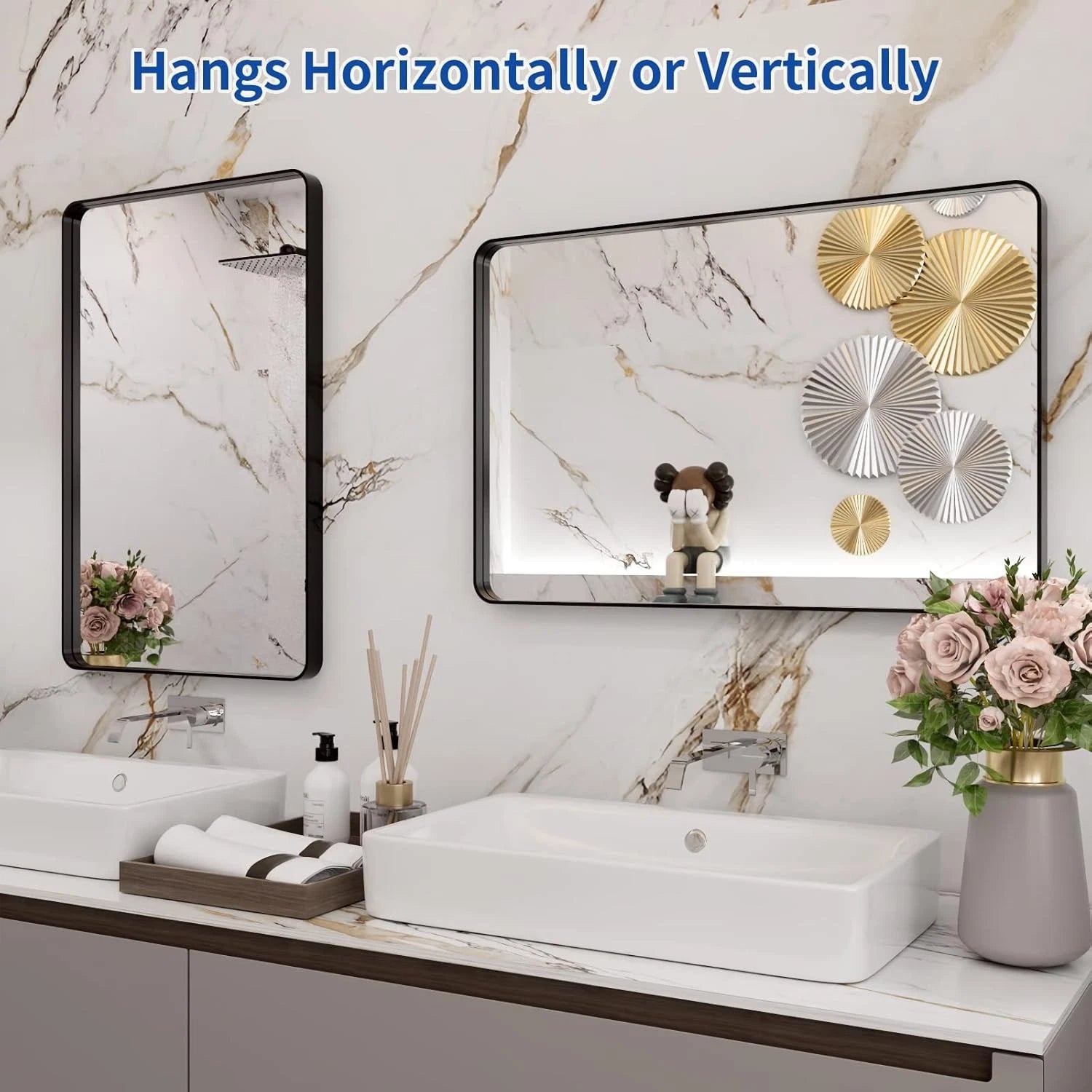 Black Bathroom Mirror 20X30In,Rectangular Matte Black Metal Framed Vanity Mirror 07FC0E-D4 - KOEEK
