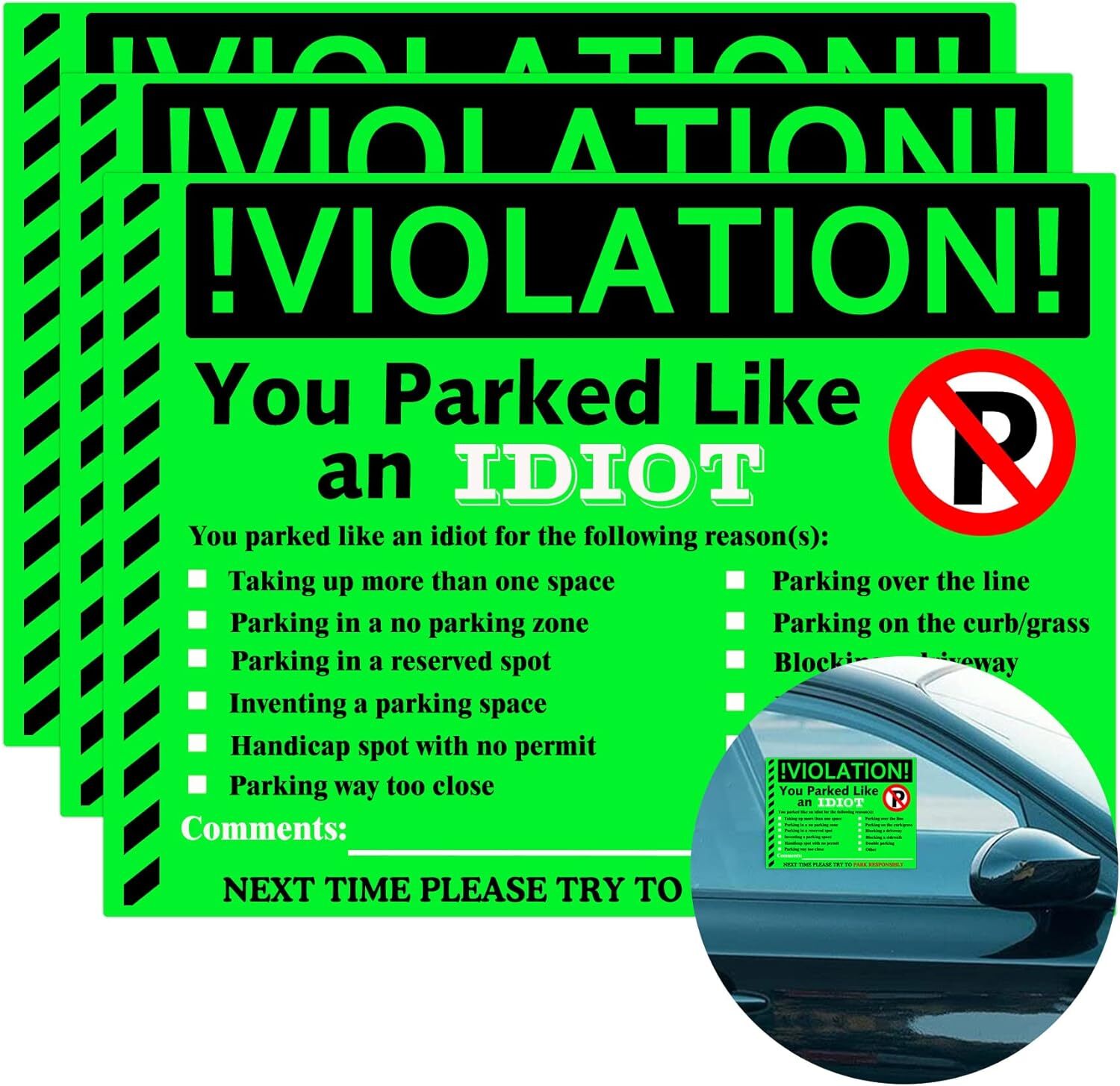 new You Parked Like an Idiot Business Sticker 7.5x5.5 inch Multi Reasons Green 07FC0E-D4 - KOEEK