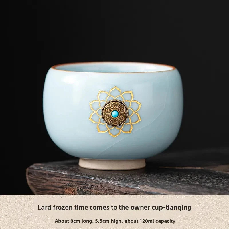 120ml Ceramic Ru Kiln Tea Drinking Cup Crackle Glaze Master Cup Kung Fu Tea Set 07FC0E-D4 - KOEEK