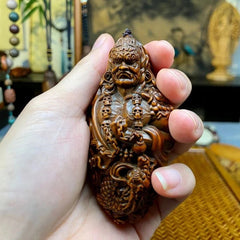 8cm Buxus Wood Carved Acala Buddha Statue Handheld Ornament Car Hanging Decor 07FC0E-D4 - KOEEK