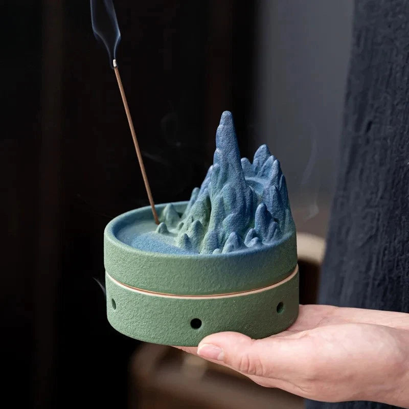 10.5cm Ceramic Handamde Qianli Jiangshan Incense Burner Zen Home Censer Ornament 07FC0E-D4 - KOEEK