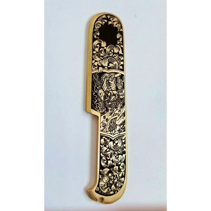 1 Pair Custom Made Pure Brass Handle Scales for 91 mm Victorinox Swiss Army 07FC0E-D4 - KOEEK