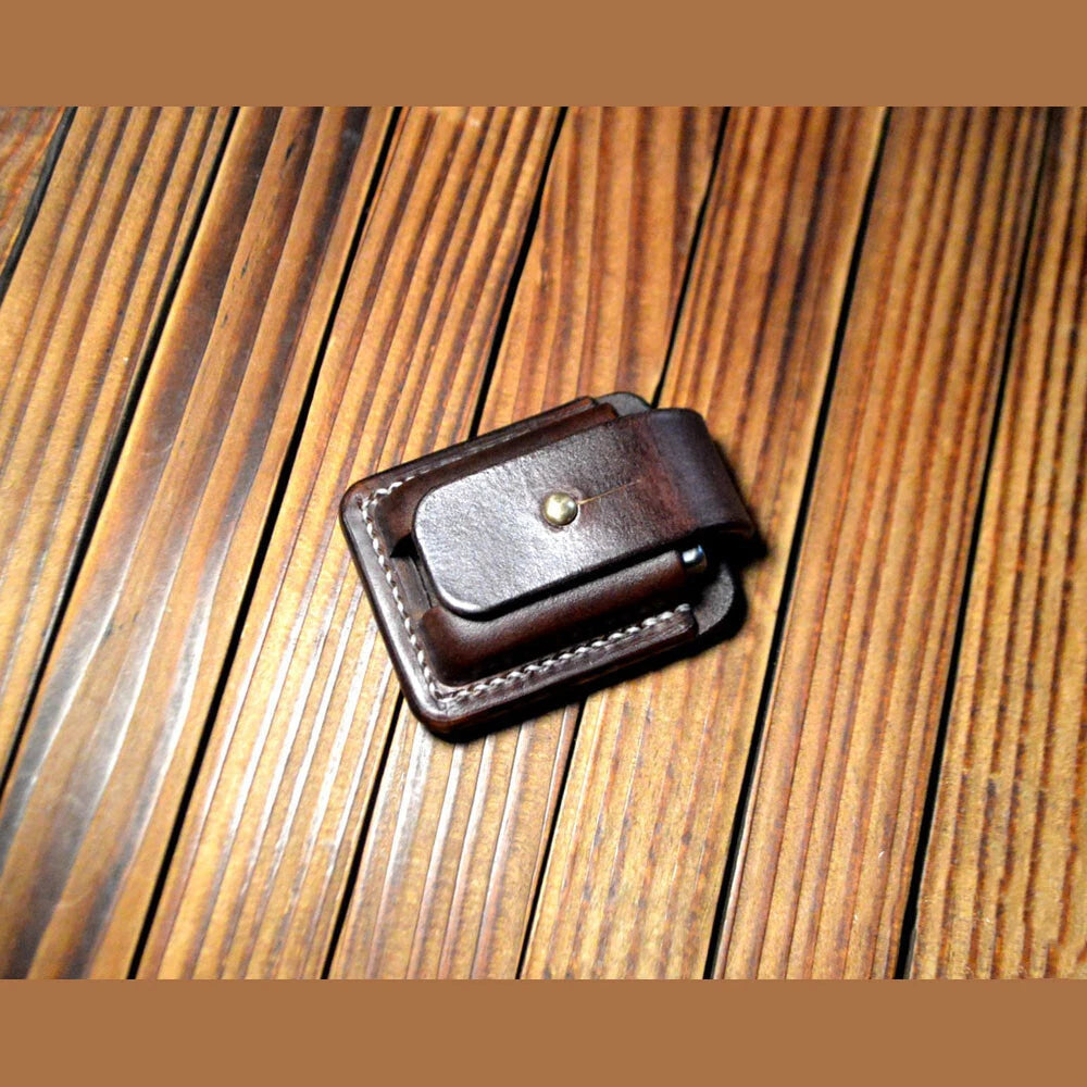 Hand made  Leather Case For Zippo Lighter Full Grain Cowhide Pouch Holder 07FC0E-D4 - KOEEK