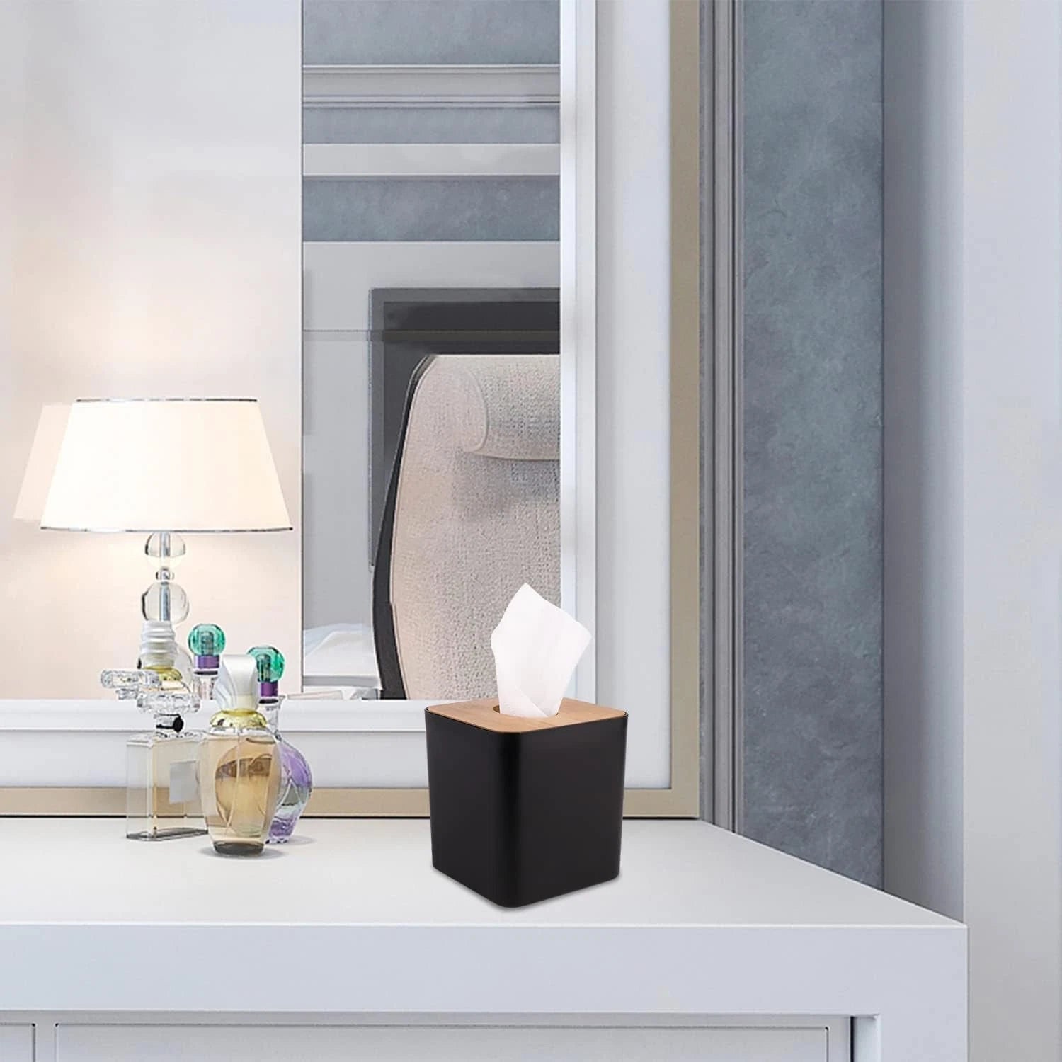 Tissuebox cover,tissue holder dimensions:5 inches × 5 inches × 5.4 inches(black) 07FC0E-D4 - KOEEK
