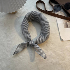 Womens  Linen Striped White Necktie Bandana Thin Neckerchief Scarf Accessory 07FC0E-D4 - KOEEK