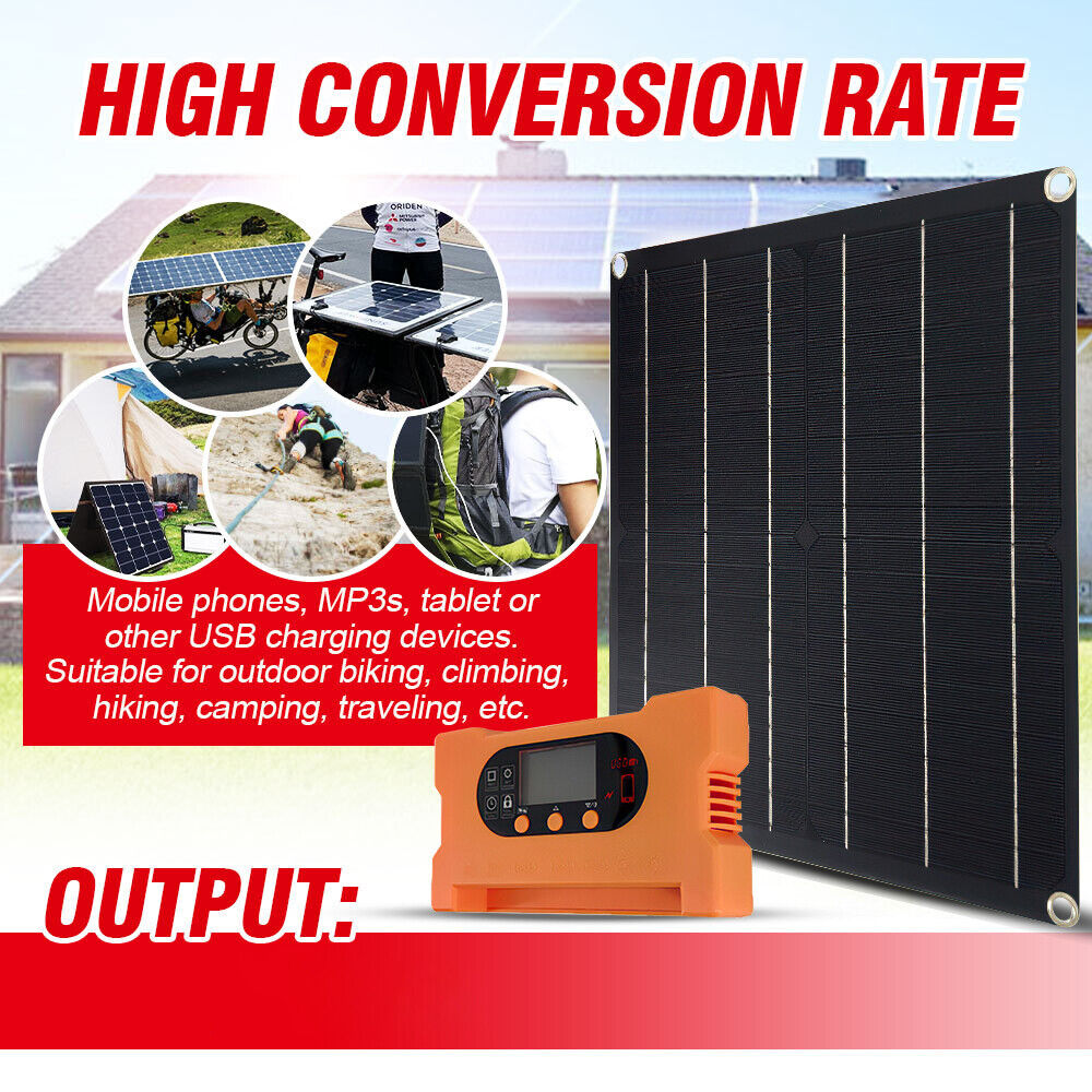 ny 50W 18V Monokrystallinsk Solpanel Opladning Camping Hjemmebåd 100A Controller