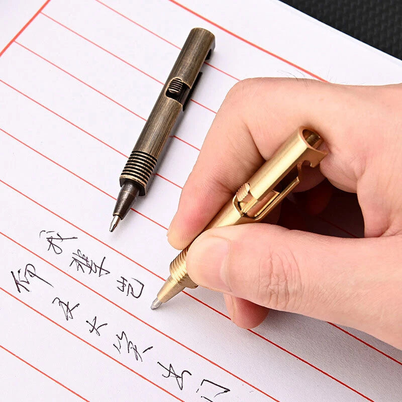Mini Pocket Brass Bolt Action Ball Pen Portable Outdoor Camping EDC Tool Pen 07FC0E-D4 - KOEEK