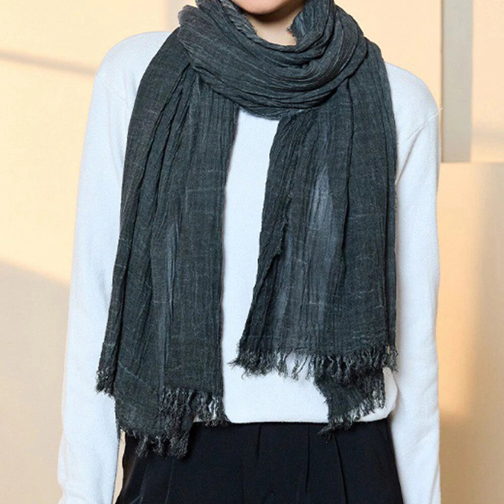 Solid Colors Cotton Scarves Shawls Wrap Men Unisex Wrinkle Large Scarf 200*100cm 07FC0E-D4 - KOEEK