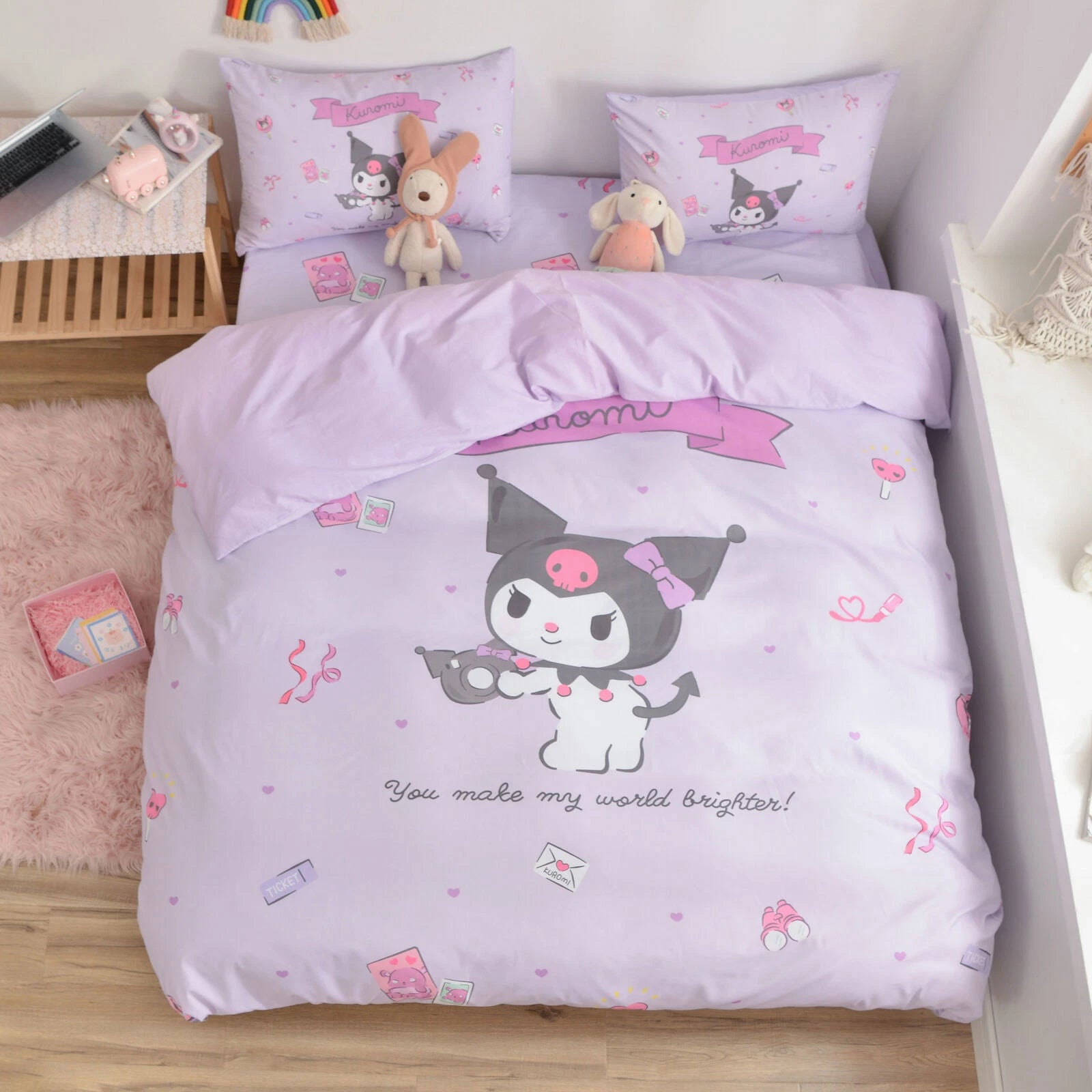 Kurami My Melody Cinnamoroll Cartoon Bedding Set Quilt Sheet Cover Pillow Case 07FC0E-D4 - KOEEK