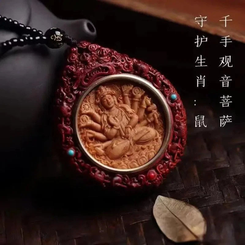 Rosewood Handcarved Twelve Zodiac Guardian God Necklace Amulet Pendant Jewelry 07FC0E-D4 - KOEEK