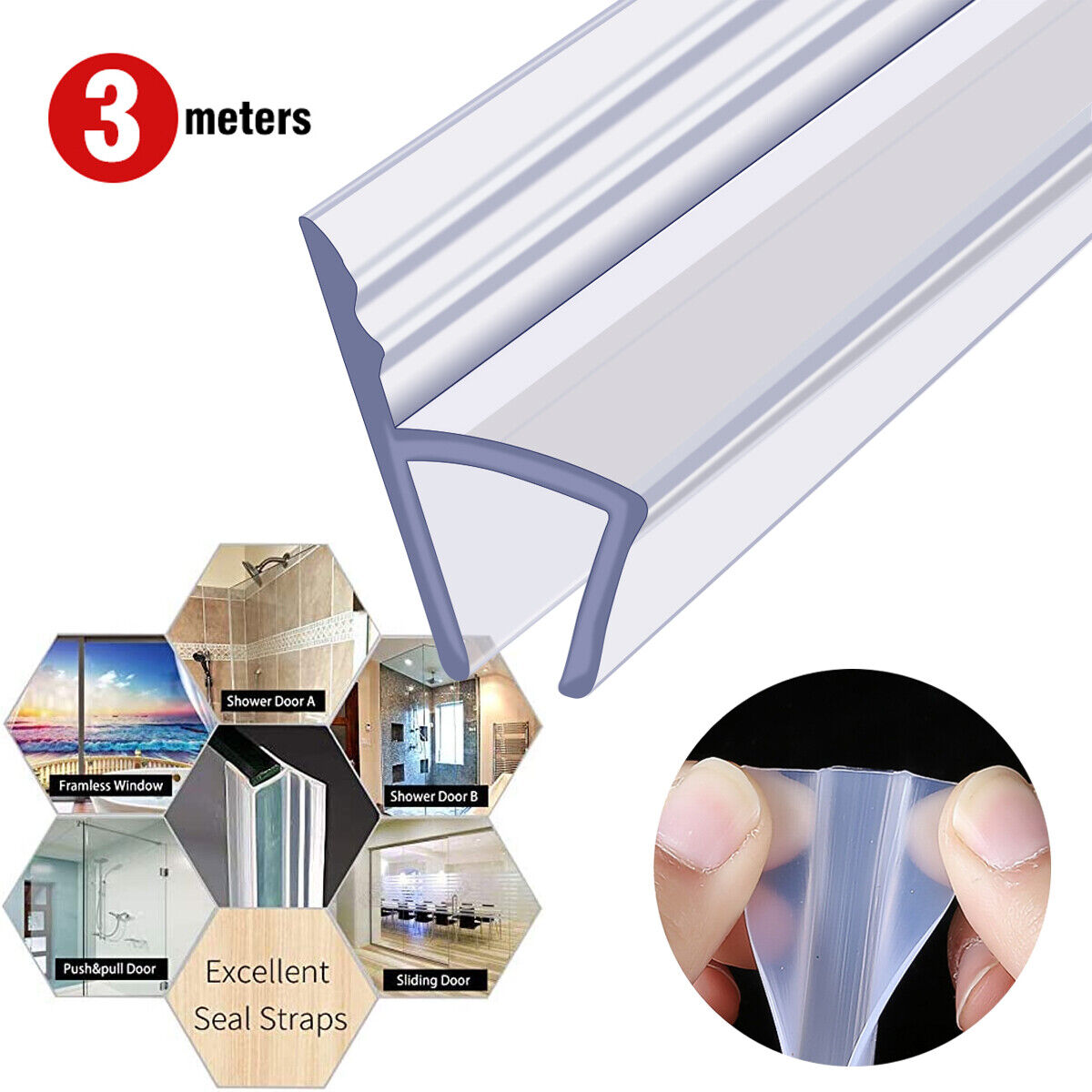 3M Frameless Glass Door H-Type Seal Strip for Shower Bottom