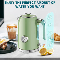 Electric Kettle - 57 oz Hot Tea Boiler with Thermometer, Vintage Green 07FC0E-D4 - KOEEK