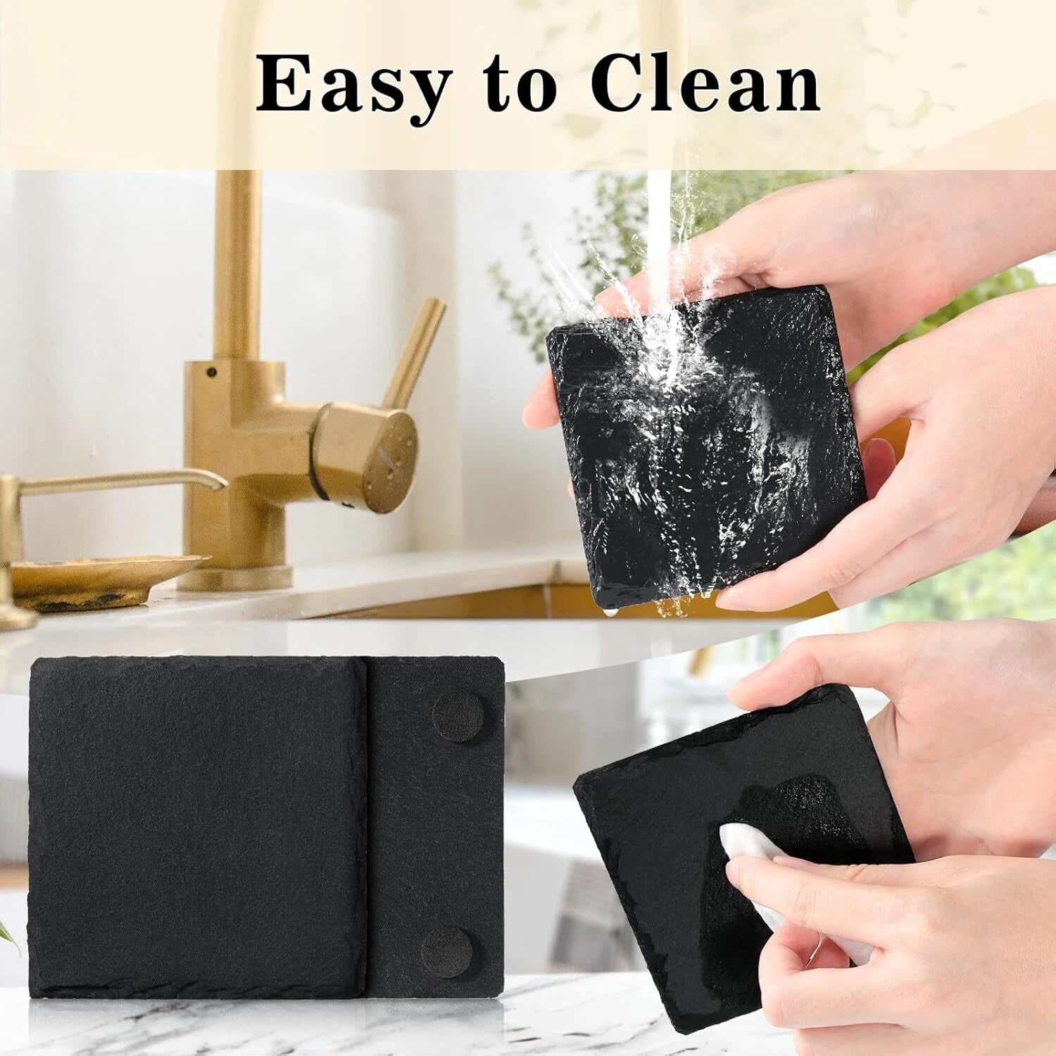 48 PCS Bulk Slate Coasters, 4-Inch Black Stone Coasters, Home Décor 07FC0E-D4 - KOEEK