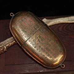 15cm Exquisitely Chinese Retro Copper Handcarved Fushou Glasses Case Collection 07FC0E-D4 - KOEEK