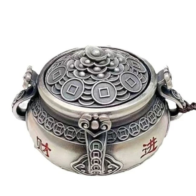Chinese Style Silver Plated Treasure Bowl Handheld Rotating Tea Pet Pendant 07FC0E-D4 - KOEEK